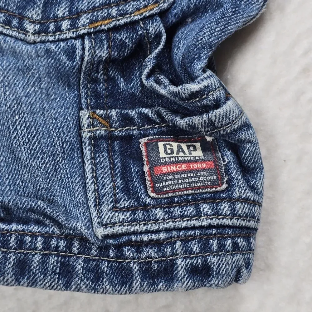 Baby Gap Carpenter Denim Jean Shorts Snap Button Close Adjustable Waist 12-18 Mo